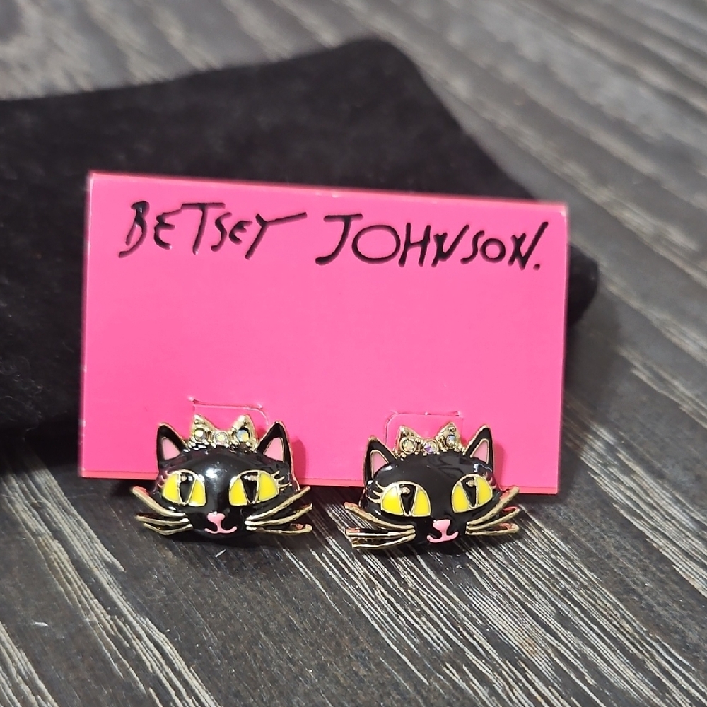 Betsey Johnson Black and Yellow Cat Earrings